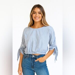 Dizzylissy Blue White Stripe Tie-Sleeve Blouse Size L